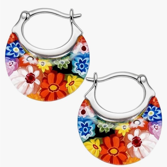 Jewelry - Murano-style Millefiori Glass Hoop Earrings
